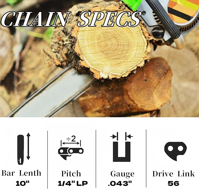 2PC 10 Inch Pole Saw Chains for Stihl MSA120 C-B, MSA160 C-B, MSA200 C-B, Replacement For Stihl 3670 005 0056 - Low Kickback Semi Chisel Chain -1/4" Pitch 56 Drive Links .043"Gauge