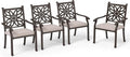 PHI VILLA Cast Aluminum Outdoor Patio Dining Chairs, Extra Wide Armrest Stable Chairs with Seat Cushion, Casting Aluminum Back for All Weather, Set of 4