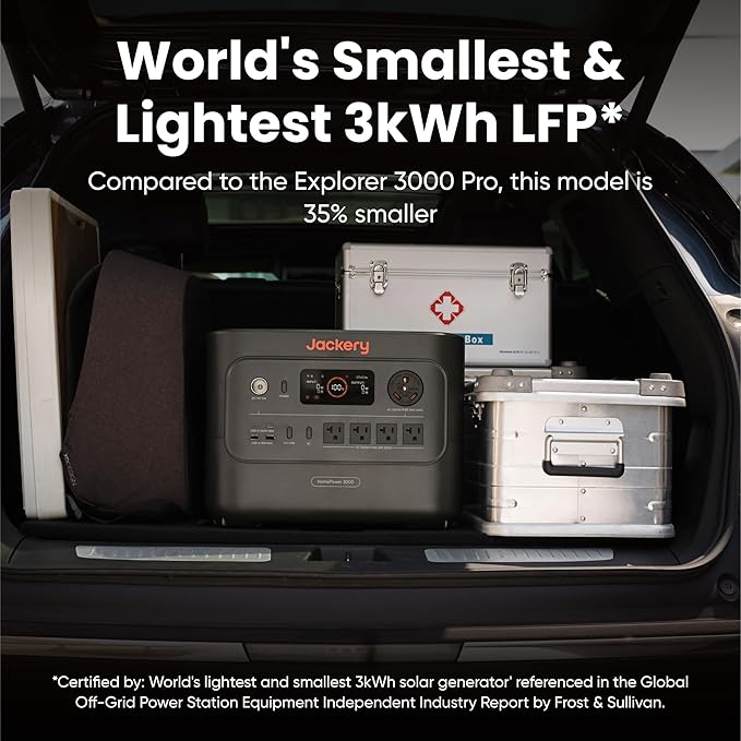 Jackery HomePower 3000 Portable Power Station with DC-DC Alternator Charger, 3600W (Surge 7200W) Output, 3072Wh LFP Solar Generator, Essential Backup for Home Use, Power Outage, Emergencies, RVs