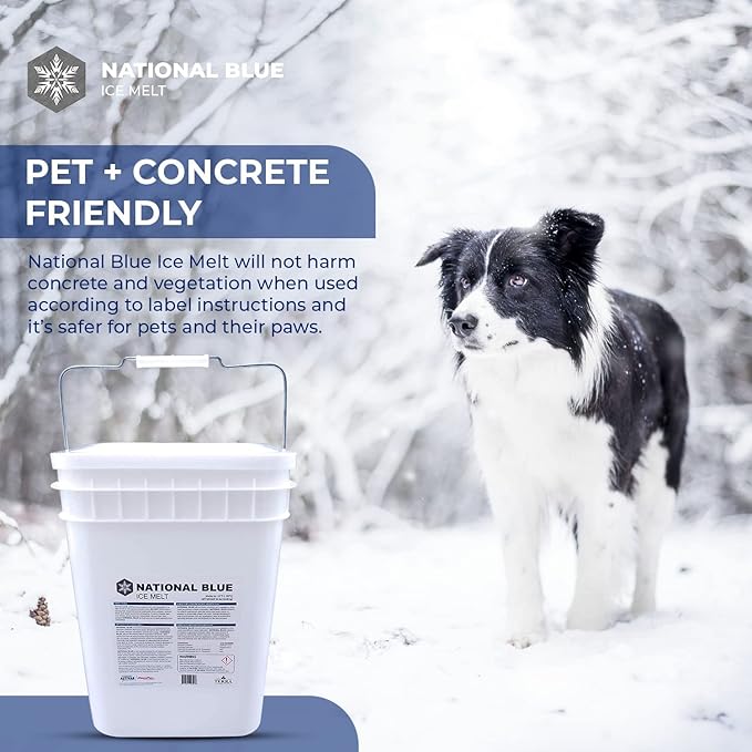 National Blue Snow Salt Ice Melt 50lb Bucket - Fast Acting Ice Melter - Pet, Plant and Concrete Friendly, Environmentally Safe - Free of Magnesium Chloride - Melts to -15°F