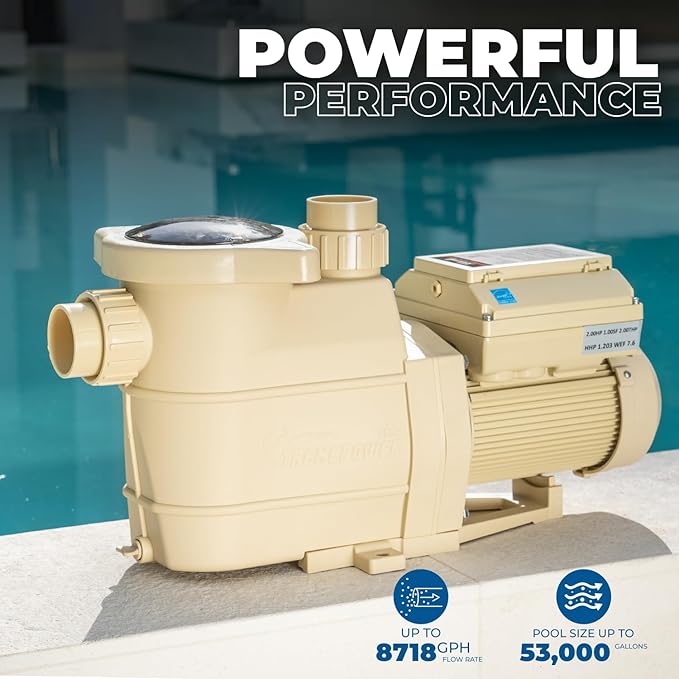XtremepowerUS 3.0HP High-Flo Pool Pump Variable Speed In-Ground Pool, 1.5” & 2” Adapters Fitting Energy Star Certified -230V