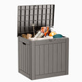 ROJIK Outdoor Storage Housing Deck Box - Waterproof Patio Furniture, Garden Tools, Cushions, Pool Accessories Storage Bench with Lockable Lid and Side Handles (Grey, 30 Gal)