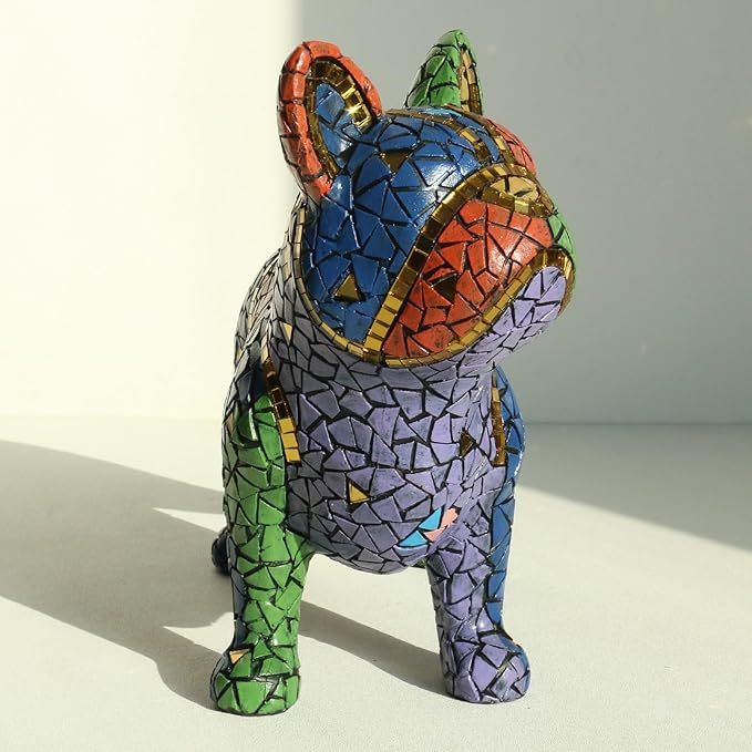 Lukitas French Bulldog Statue Home Decor, Colorful Dog Sculpture, Mosaic Animal Ornament Figurine for Living Room Office Garden Yard, Resin 7.5''