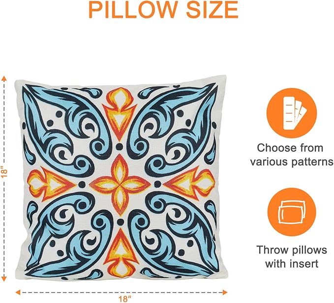 Outdoor Throw Pillows Waterproof Set of 2 Patio Pillows 18×18 Inch Decorative Pillows for Bed, Couch, Sofa and Patio Furniture