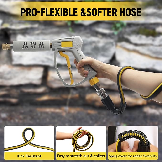 Power Washer Hose 40ft - 1/4" Non Kinking Flexible Pressure Washer Hose,3600psi M22-14mm High Pressure Hose Extension Replacement With Stainless Steel Quick Connect Fittings