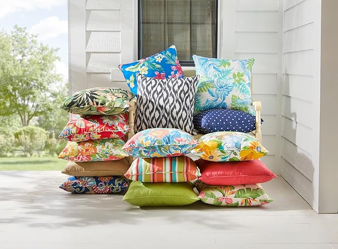 BrylaneHome 20" Square Throw Pillow - Patio & Outdoor - Water, Stain & Fade Resistant - Hibiscus