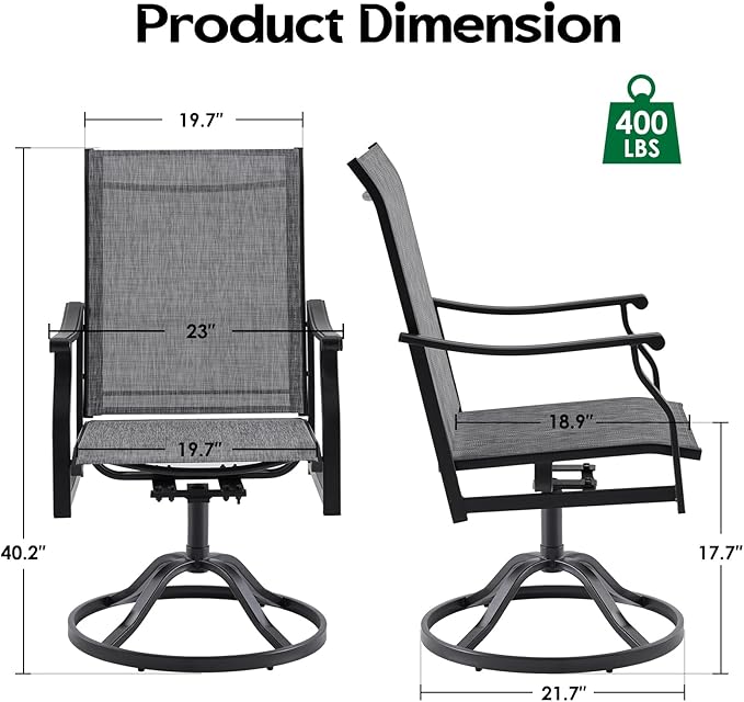 Patio Swivel Chairs Set of 8, Outdoor Dining Chairs with Textilene, Swivel & Rocker Metal Outdoor Patio Dining Chair All-Weather for Backyard, Grey Fabric with Black Frame