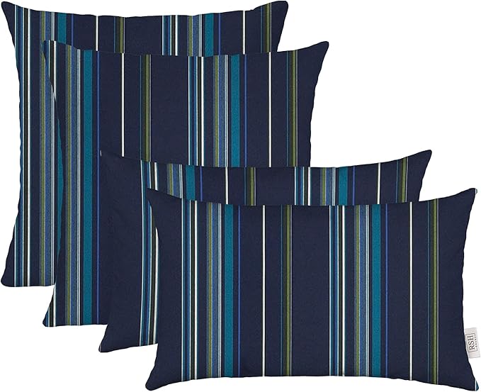RSH DECOR: Sunbrella Lumbar & Square Pillows Set of 4 | 20" x 12" & 17" x 17" | Water and Fade-Resistant Performance Fabric | Outdoor Throw Pillows for Patio Furniture | Stanton Lagoon