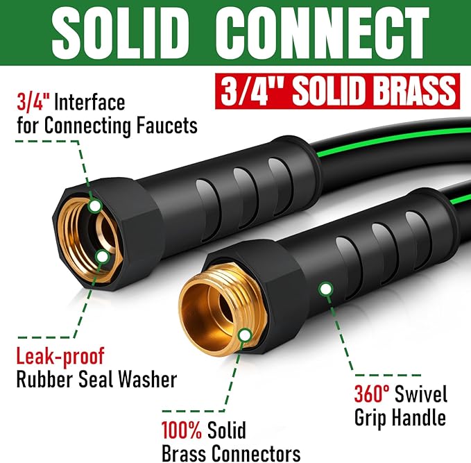 Heavy Duty Garden Hose 100ft, NON-EXPANDABLE Flexible Water Hose, Kink Resistant Lightweight Hybrid Hose, Leakproof Hose Male to Female Fittings