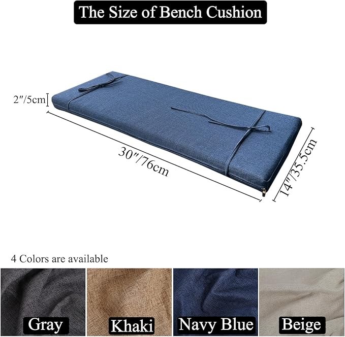 30 x 14 Inch Piano Bench Cushions for Indoor Furniture with Ties Non Slip Kitchen Dining Room Bench seat Cushion for Shoe Storage Ottoman Window Settee Pad，Navy Blue