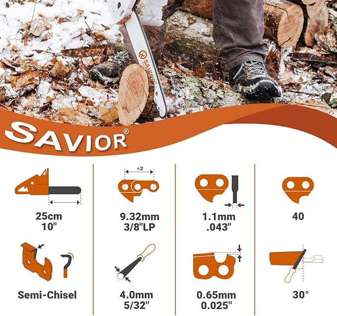 3PC 10 Inch Chainsaw Chain for Worx WG323 / WG323.9 / WG322 / WG322.9 Chainsaw, 10" Pole Saw Chain Replacement for EGO PSA1000 / PSA1020 / MPS1000 / MPS1001 / PPSX2504 10-Inch 56V Polesaw