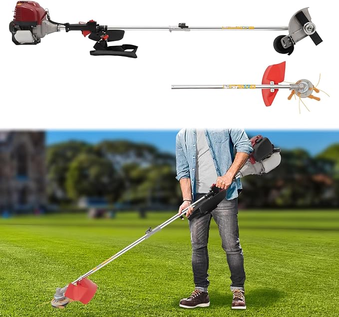 Weed Trimmer/Grass Cutter/Lawn Edger, 35.88CC 0.75KW 8500r 4-Stroke Gasoline Engine with 2 Blade Heads, Goggles & Shoulder Strap