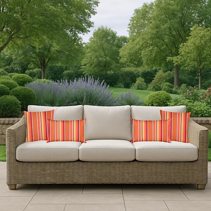 RSH Décor - Sunbrella Jumbo Lumbar Throw Pillows – Set of 4 | 26" x 16" | Indoor Outdoor – Patio, Lounge, Adirondack, Deck | Water & Fade-Resistant | Includes Down-Alternative Inserts | Dolce Mango