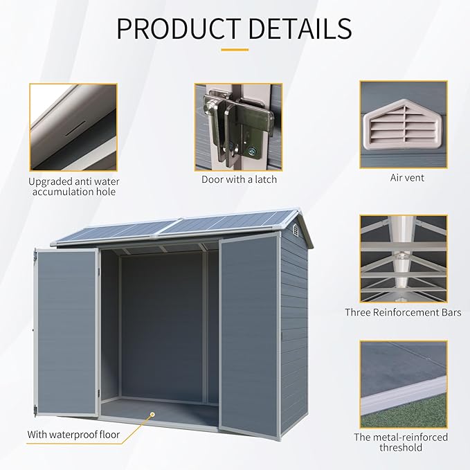 8 x 4 FT Outdoor Storage Shed, Outdoor Resin Shed with Two-Window and Double-Door, Plastic with Floor for Gargen, Patio, Yard, Lawn (Gray)