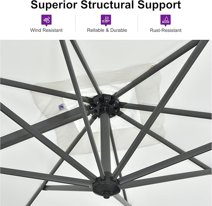 PURPLE LEAF 9 Feet Patio Umbrella with Base Outdoor Cantilever Square Umbrella Aluminum Offset Umbrella with 360-degree Rotation for Garden Deck Pool Patio White
