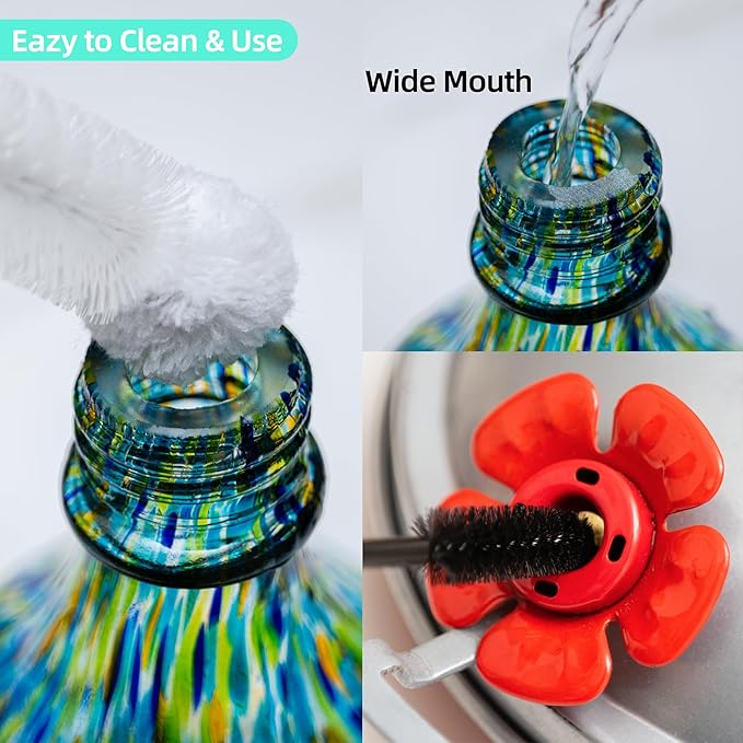 Hummingbird Feeders for Outdoors Hanging, 32OZ Hand Blown Glass Hummingbird Feeder for Outside, 4 Perch Ant Moat Leakproof, Garden Decor, Backyard Bird Gifts for Mom (Blue)