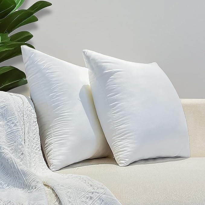 20x20 Inch Outdoor Throw Pillow Inserts, Pack of 2 - Premium Water-Resistant Decorative Pillows Stuffer for Patio Furniture,Sofas,Chairs &Porch Swing - White