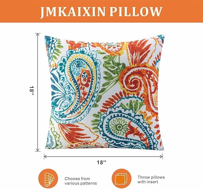 Outdoor Pillows, Pack of 2 Waterproof Decorative Throw Pillows with Inserts, 18”x18” Square Pillows for Bed, Couch, Sofa and Patio Furniture