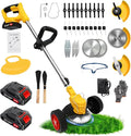 24V Electric Weed Wacker Cordless Grass Trimmer with 2x2000mAh Batteries & Fast Charger, 3 in 1 Stringless Lightweight Brush Cutter/Edger/Mower with 3 Types Blade & Wheels for Garden and Yard Lawn