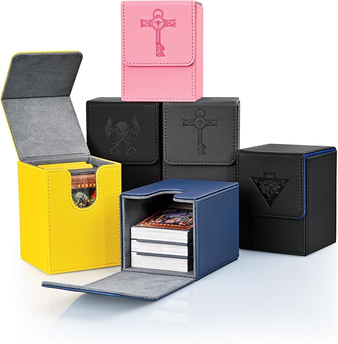 ZLCA Card Deck Box for MTG Yugioh TCG, Card Storage Box with Dividers Holds 100+ Sleeved Cards, Premium Card Deck Case Compatible with CCG Trading Cards (Black&Blue,Puzzle)
