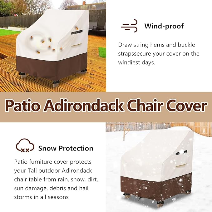 Patio Chair Covers 2 Pack,Waterproof Heavy Duty Patio Furniture Covers for Outdoor Chair(40 W x 40 D x 36 H inches) Beige & Brown