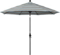 California Umbrella 9' Round Aluminum Pole Fiberglass Rib Market Umbrella, Crank Lift, Collar Tilt, Black Pole, Sunbrella Spectrum Mist