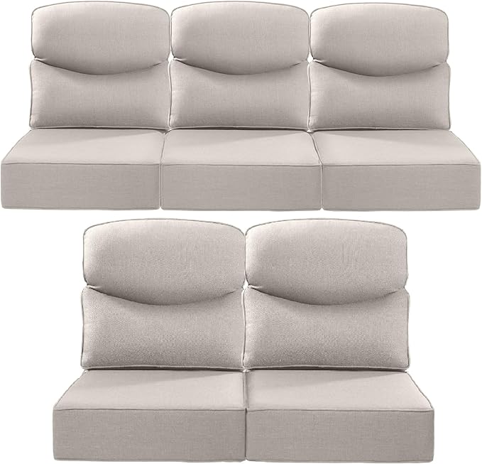 Luxury 24x24x6 Inch Smile Outdoor Cushions for Patio 5 Piece Set - Set of 5 Zippered Outside Pillows for Wicker Dining Rocking Swivel Chairs Loveseat Couch Sectional Sofa - Beige