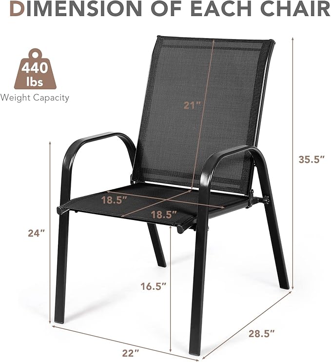 Tangkula 4 Piece Patio Dining Chairs, Outdoor Bistro Chairs W/Curved Armrests, Easy-to-Dry Fabric, Reinforced Steel Frame, Wide & Comfortable Camping Chairs for Garden, Poolside, Backyard (2, Black)