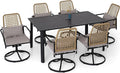 7 Pieces Rattan Patio Swivel Chairs, 63" x 38" Rectangle Table Set and Rocker Wicker Patio Chairs with Cushions