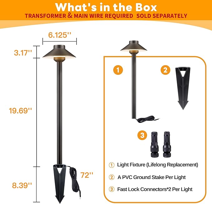 Gardenreet Outdoor Brass Pathway Lights - Low Voltage Landscape Path Lighting Wired, 12v Walkway Light LED IP65 Waterproof, Hat-Top Bronze for Outside Garden Yard Driveway G4 Bulb Not Included