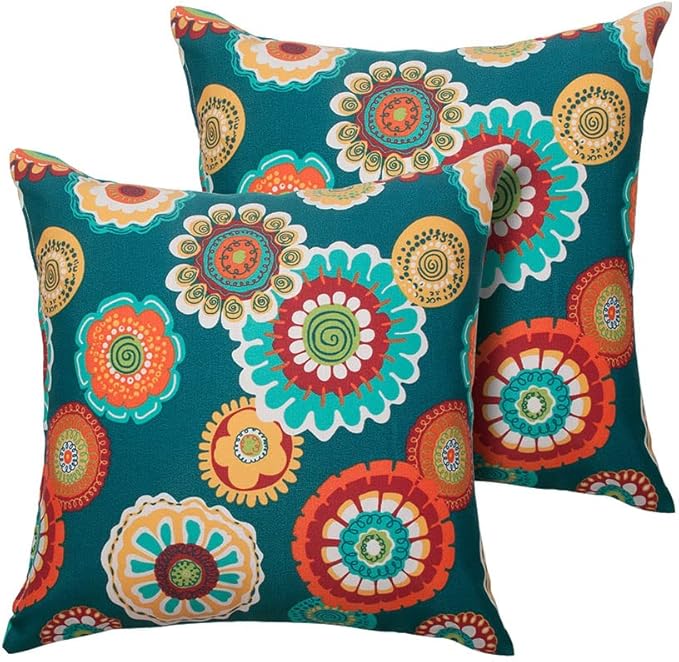 Magpie Fabrics Pack of 2 Outdoor Waterproof Throw Pillow Covers 18 x 18 Inch, Christmas Decorative Cushion Sham Pillowcase Shell for Garden Patio Tent Balcony Couch Sofa(Floral Green)