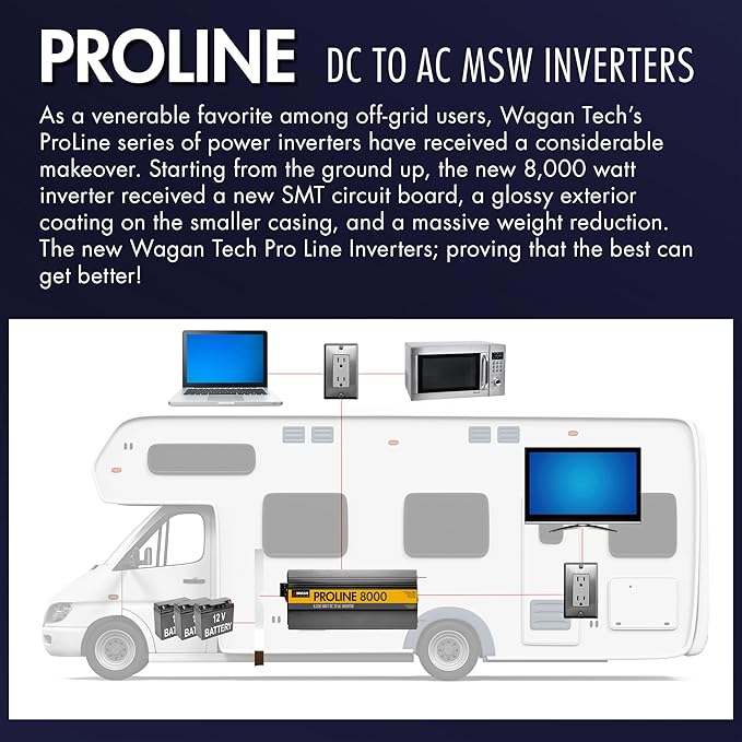 Wagan EL3746 12V 8000 Watt Power Inverter with Remote Control, 16000 Watt Surge Peak, Proline 12 Volt Power Converter for Home RV Camping Van Life Off Grid