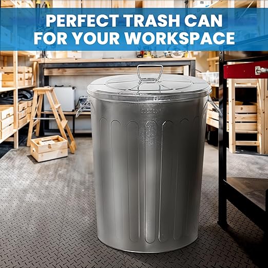 Plexon 20 Gallon Metal Trash Can with Lid Outdoor Galvanized Steel Large Garbage Can, 3 Pack