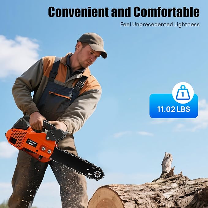 Gasoline Chainsaw, 25.4CC 2-Stroke 900W 12 Inch Gas Powered Chainsaw Handheld Gasoline Chainsaws Single Cylinder Air-cooled Cordless Petrol Chain Saws for Wood Cutting Tree Stump Trimming