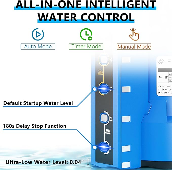 FOTING Sump Pump 3/4HP Automatic Submersible Water Pump 4 Mode, 2400GPH Thermoplastic Electric Portable Transfer Water Pump for Swimming Pool Garden Pond Basement with 16ft Long Power Cord