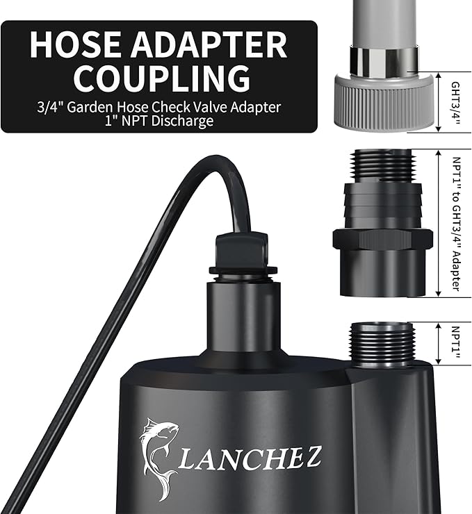 LANCHEZ 1.6HP Sump Pump, 4858GPH Automatic Submersible Water Pump with Float Switch, Electric Transfer Water Pump for Swimming Pool Basement Flooded Pit Sewage Sink Tub