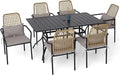 Stackable Rattan Patio Chairs and and Rectangle Dinig Table Set of 6 with 63"x38" Table All-Weather