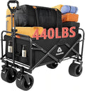 Collapsible Wagon with Wheels, 440 lbs Wagons Carts Foldable Wagon Cart with Flexible Handle, Lightweight Portable Folding Utility Grocery Shopping Cart for Grocery Sports Garden Camping