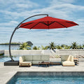 11FT Cantilever Umbrella with Base Large Curvy Outdoor Aluminum Offset Umbrella w/ 360° Rotation, UV Resistant Canopy for Patio, Garden, Backyard, Red