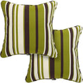 Outdoor Throw Pillow with Insert 18x18 Inch, Set of 2, Piping Edge Waterproof Fade Resistant Decorative Fluffy Pillows for Patio Furniture Chair Bench Couch Sofa - Green Striped