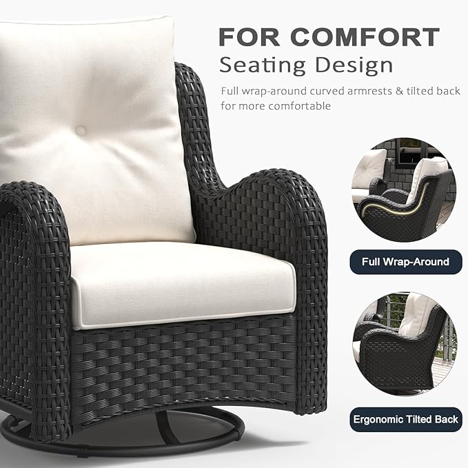LayinSun 7 Pieces Outdoor Patio Furniture Set, Rattan Wicker Sectional Swivel Rocker Chairs Sets with Ottomans, Swivel Glider Chairs and Coffee Table