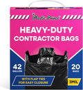 Heavy Duty Contractor Bags 42 Gallon with Flap Ties Trash Bags 3 Mil for Industrial Commercial Use 32 x 45 Yard Waste Bags, Black Pack of 20