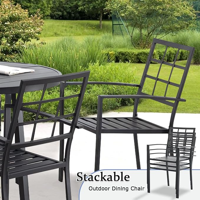 Outdoor Dining Chairs Set of 8, Aluminum Frame Stackable Patio Dining Chairs with Armrest, Wrought Iron Patio Bistro Chairs for Lawn, Backyard, Garden, Porch