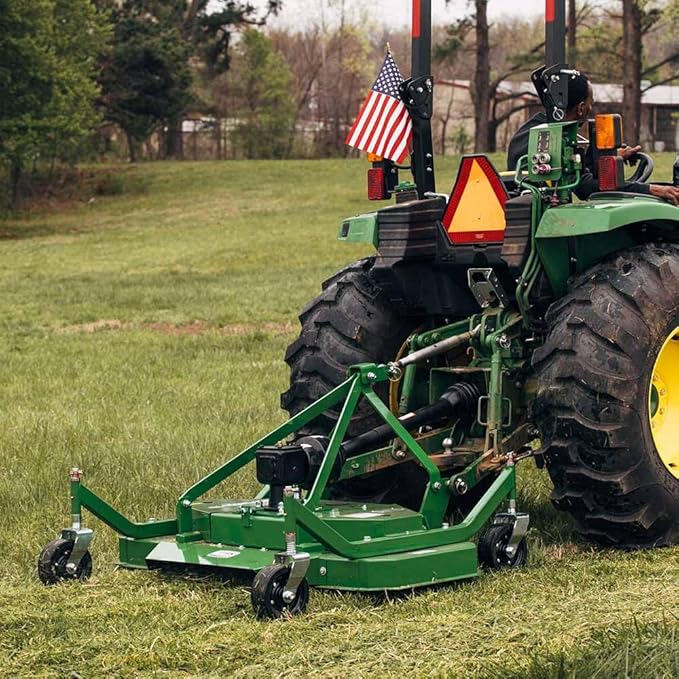 Titan Attachments 3 Point PTO Finish Mower, 72" Cutting Width, Cat 1 Hookup, Green Finish, Rear Discharge, Pull Behind Mower for 30-50 HP Tractors, Low-Noise Cast Iron Gearbox