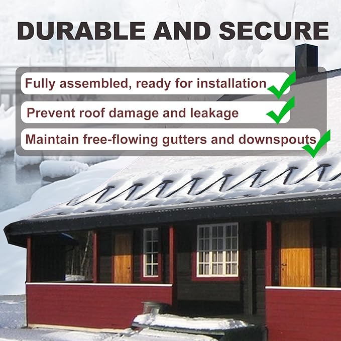 TDRD 120 feet Roof & Gutter Snow De-Icing Kit, 5W/ft Heat Tape for Roof and Gutters Ice Dam Prevention with 6 ft Power Cold