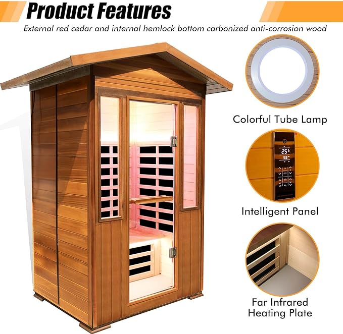Infrared Saunas for Home,Far Infrared Sauna,1800W Light Therapy Lamp Wooden Outdoor Dry Sauna,Red Cedar Sauna Spa with Bluetooth Speaker,for Unwell Men,Women,Elderly,2-3 Person Home Sauna