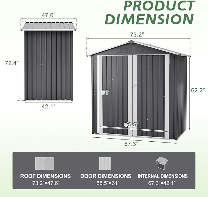 4×6 Ft Metal Outdoor Storage Shed with Floor Base, 0.25mm Galvanized Steel Metal Garden Shed Waterproof with Lockable Door for Backyard, Patio, Garden, Dark Grey