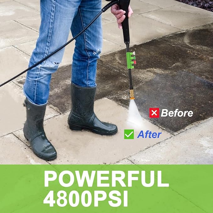 Pressure Washer 4800 PSI Power Washers Powered with 33ft Pressure Hose, 4 Nozzle and Foam Cannon, Powerwashers for Home, Cars, Patio, Green
