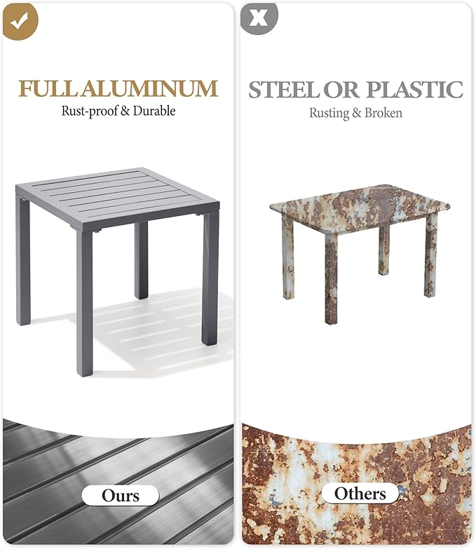 Crestlive Products Aluminum Outdoor Side Table Set of 2, Pool Lounge Chair Side Table, Weather Resistant Small Square Coffee End Table for Patio, Yard, Garden, Porch, Deck, Outdoor