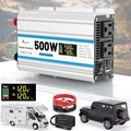 500W Car Power Inverter 12V DC to 110V AC, Car Charger Plug in Adapter Outlet with 2 AC Outlets&PD 36W USB-C&QC 18W Port, Portable Power Converters for Laptop Vehicles Camping Road Trip